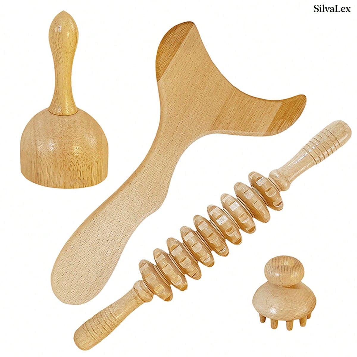 Set di massaggiatori in legno per uso domestico SilvaLex, kit di maderoterapia, strumenti in legno per il drenaggio linfatico, la modellatura del