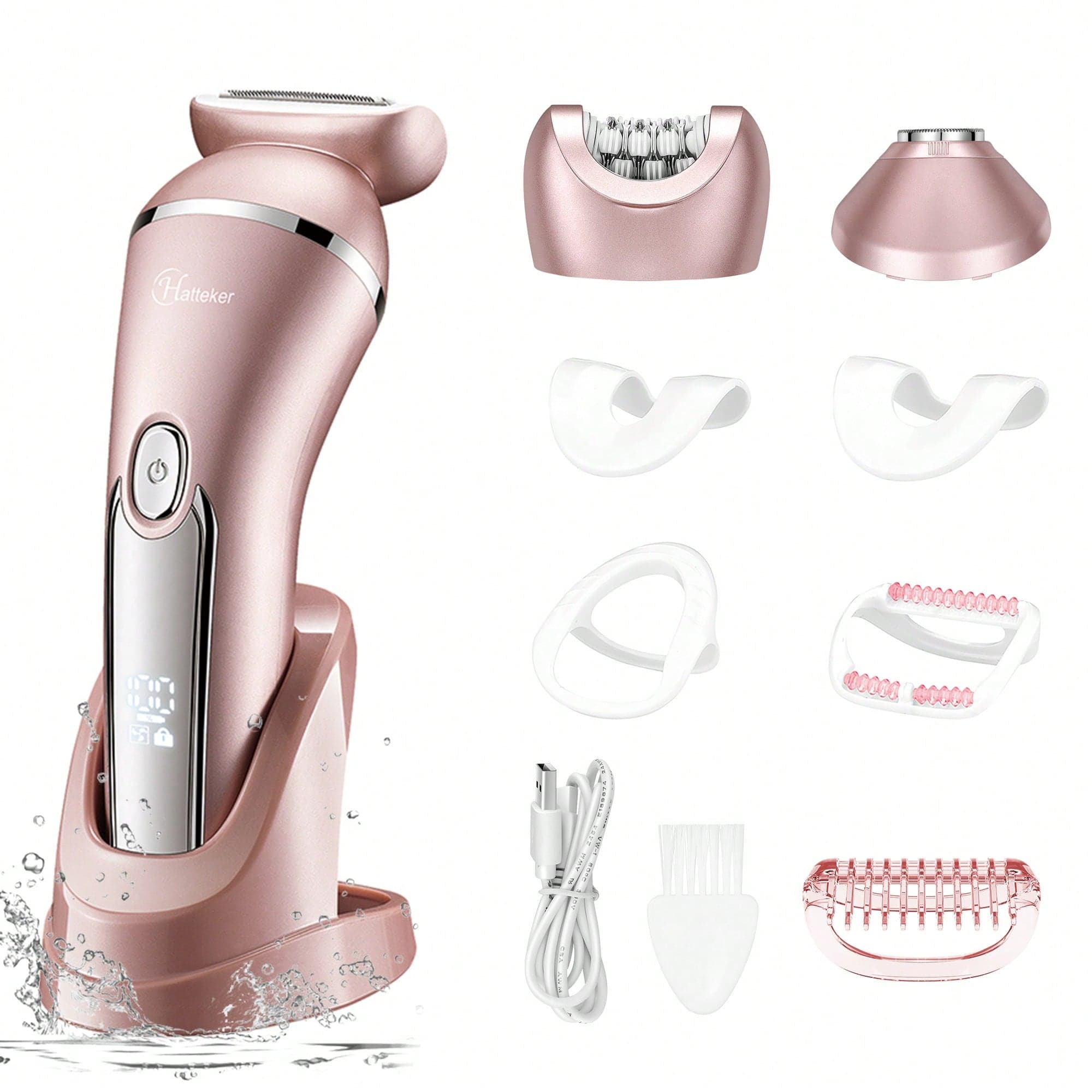 Hatteker Rasoio elettrico 3 in 1 Adatto per viso, mento, braccia, gambe, ascelle Portatile Indolore Wireless Bikini Elettrico IPX7