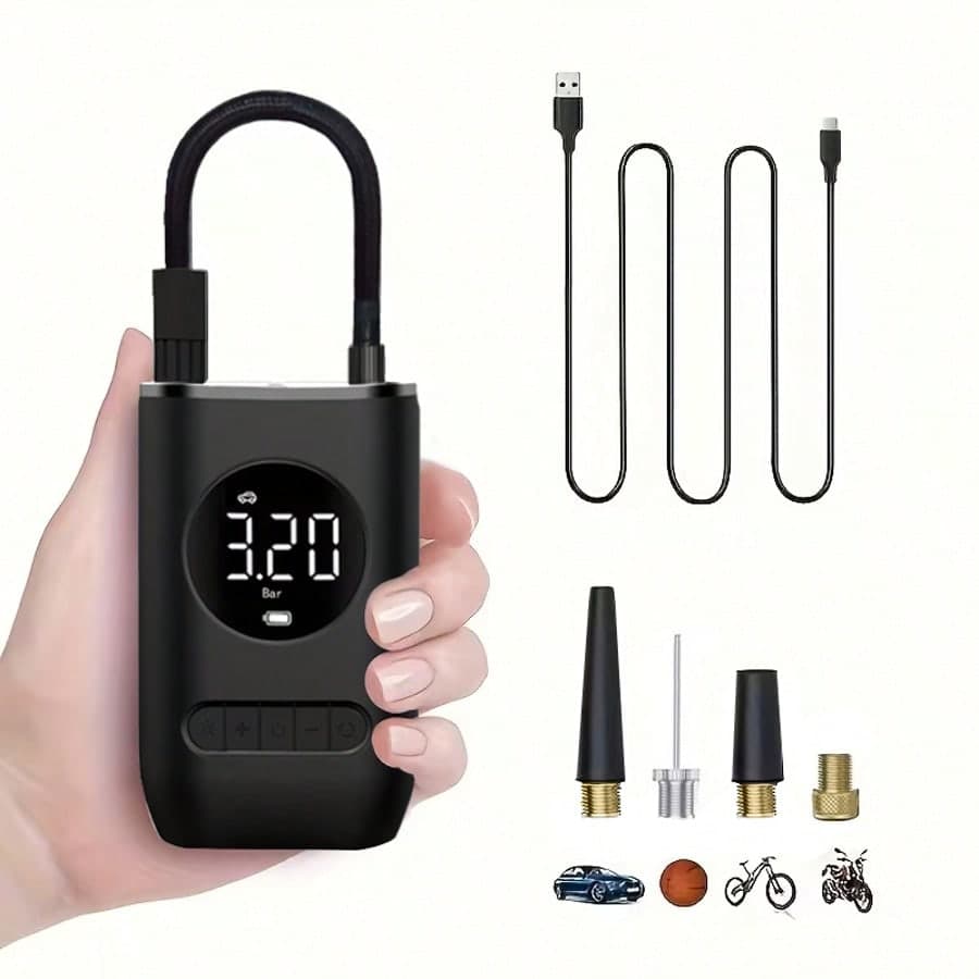 Gonfiatore portatile senza fili per pneumatici a 150 PSI, compressore d'aria elettrico portatile con LED, ricaricabile USB, alimentato a batteria al