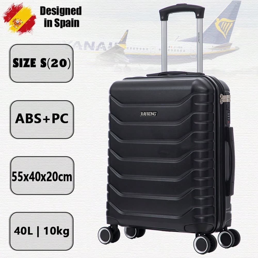 55x40x20cm Bagaglio a mano in ABS+Policarbonato (40L) Valigia rigida con 4 ruote girevoli a 360°, serratura combinata - 20 pollici - Nero/Blu
