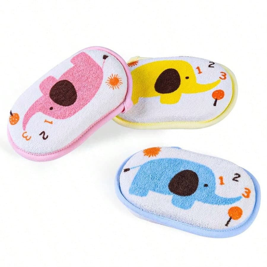 Morbida e assorbente spugna esfoliante per il corpo del bambino, con design a motivi carini, spugna da bagno per neonati, puff da bagno per bambini,