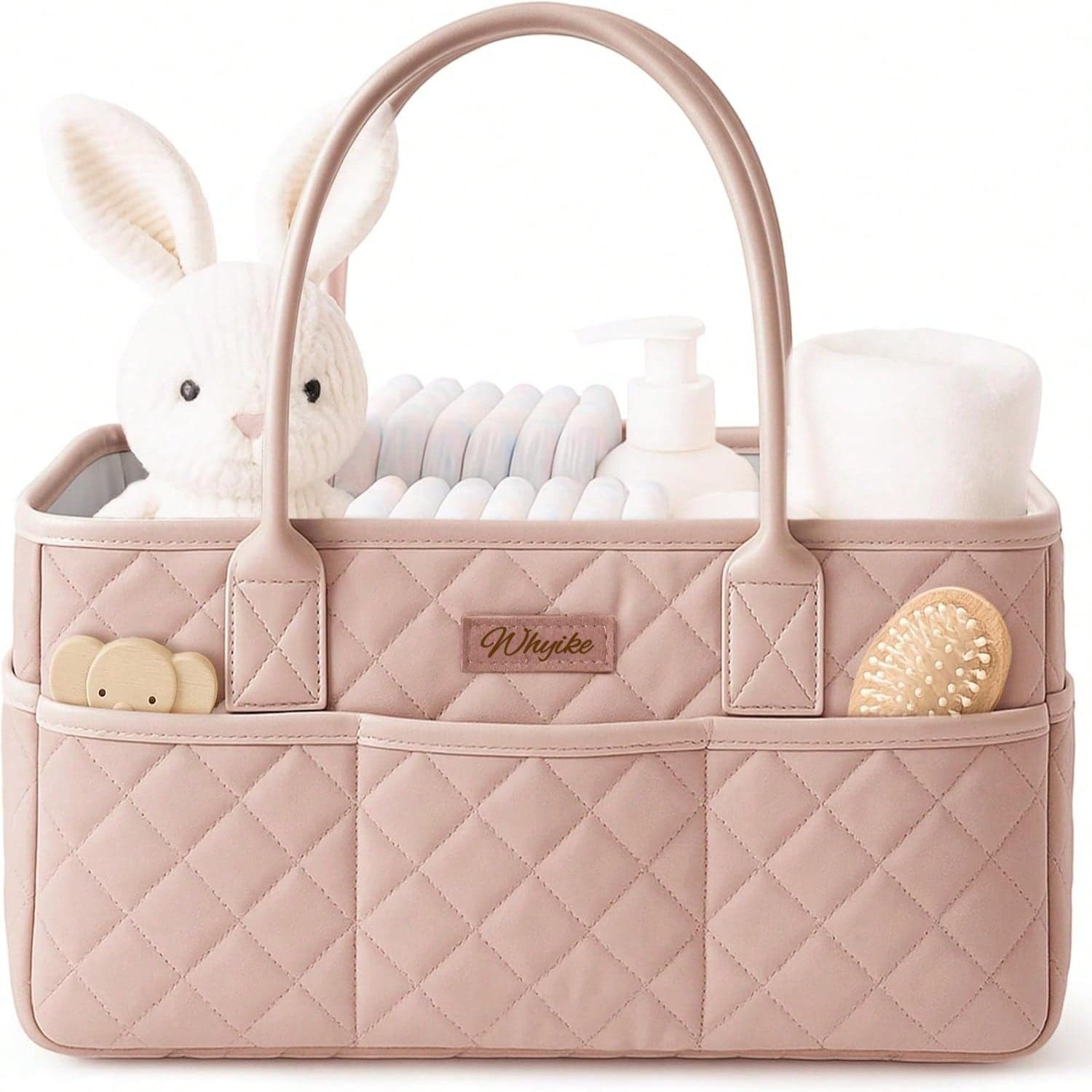 Organizer per pannolini trapuntato floreale, cestino porta pannolini con manici in pelle vegana, cestino portatile per il riordino del nido, regalo