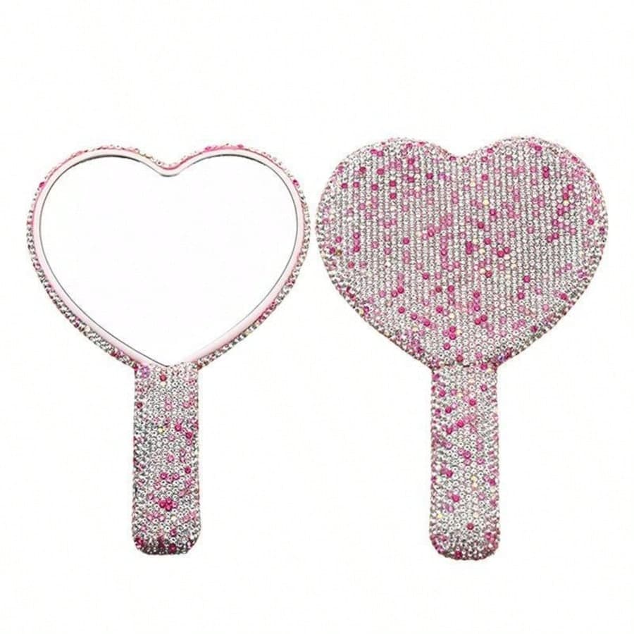1 pezzo Specchio per il trucco a forma di cuore con diamanti, specchio portatile di lusso con cristalli scintillanti e strass, adatto per viaggi,