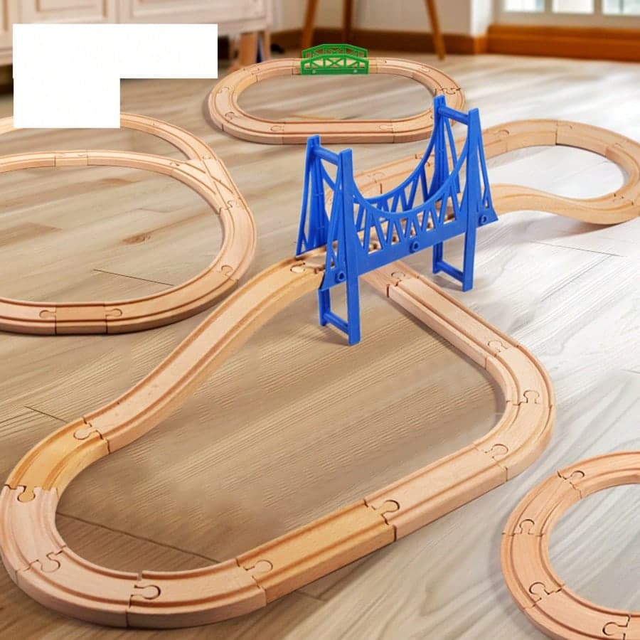 1 Set di binari ferroviari in legno espandibili universali, giocattoli educativi e cognitivi per l'assemblaggio flessibile per bambini