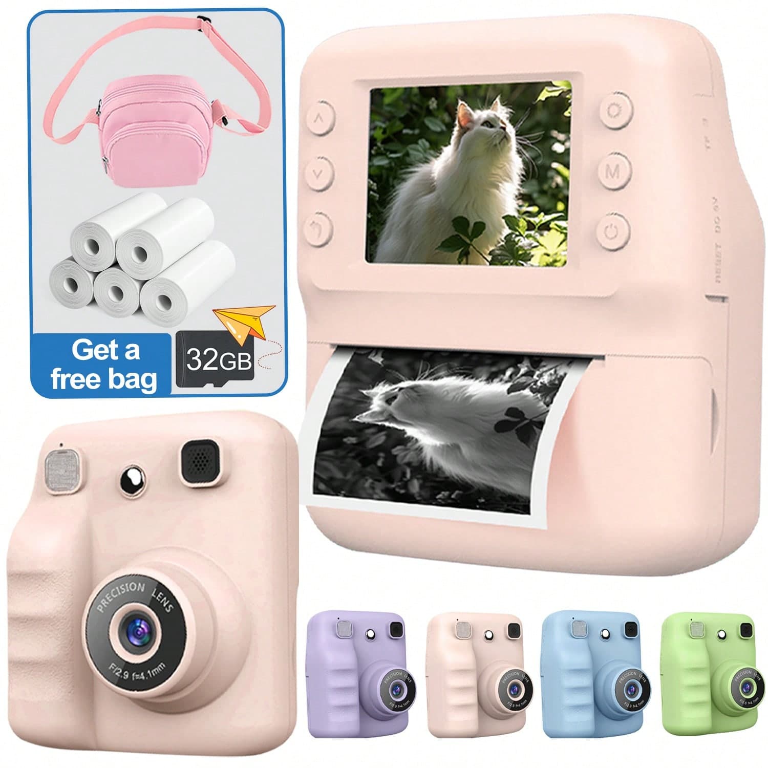 Fotocamera istantanea per bambini, fotocamera istantanea 1080P per bambini con stampa fotografica, regalo di Natale e compleanno per bambine e bambini