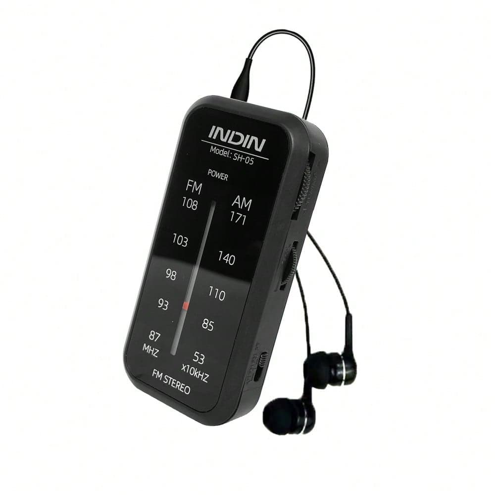 Radio portatile INDIN, supporta AM/FM stereo, radio tascabile personale con jack per cuffie, alimentata da 2 batterie AAA, ampio raggio di ricezione,