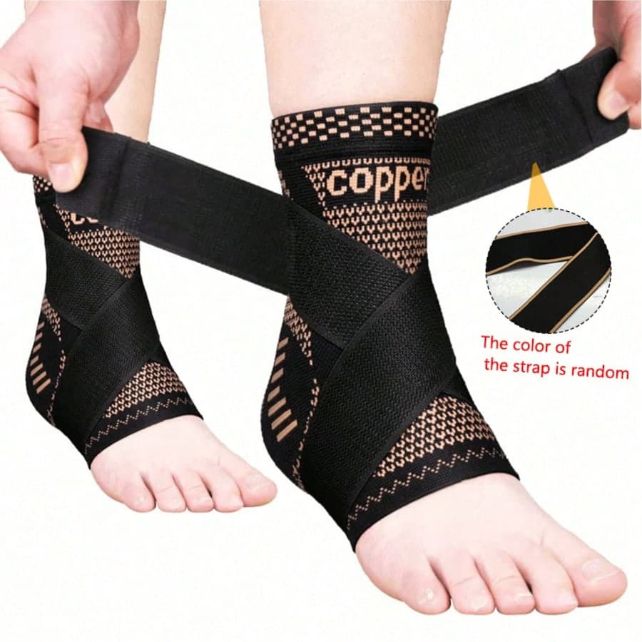1 pezzo Manicotto di compressione regolabile per caviglia in rame, con fascia di fissaggio per supporto di caviglia e tallone, unisex per basket,