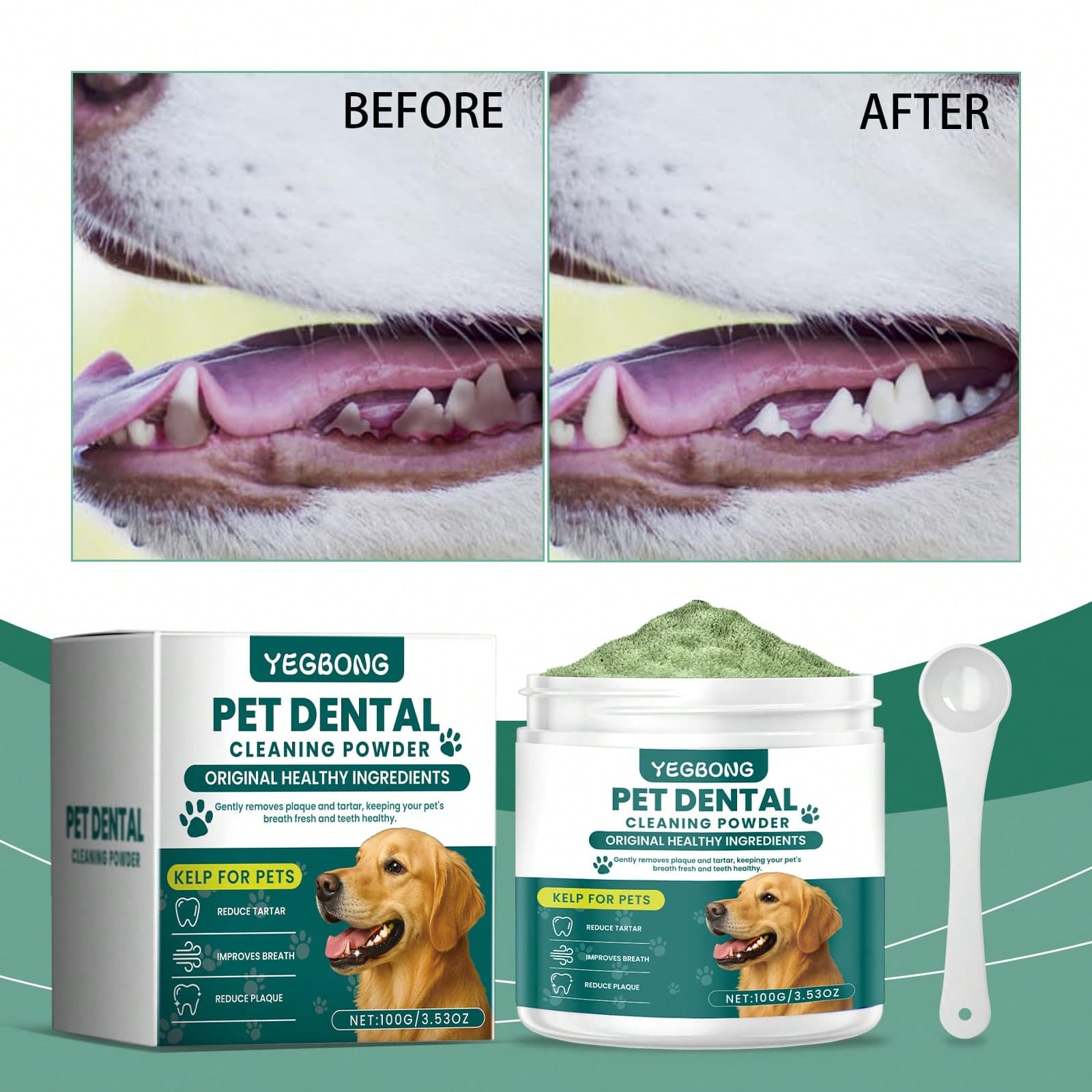Polvere dentale per animali domestici – Formula bilanciata con bicarbonato di sodio, pulisce delicatamente i denti e la cavità orale del cane,