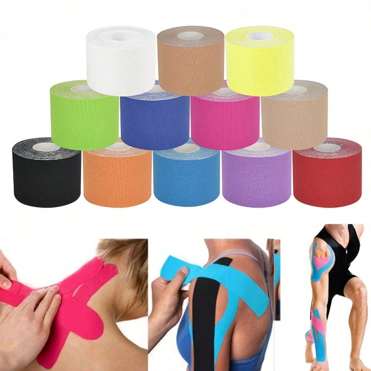 1 Rotolo/Nastro muscolare Benda elastica, Nastro per sollevamento del petto, Cuscinetto protettivo per ginocchia/gomiti, Attrezzatura di protezione