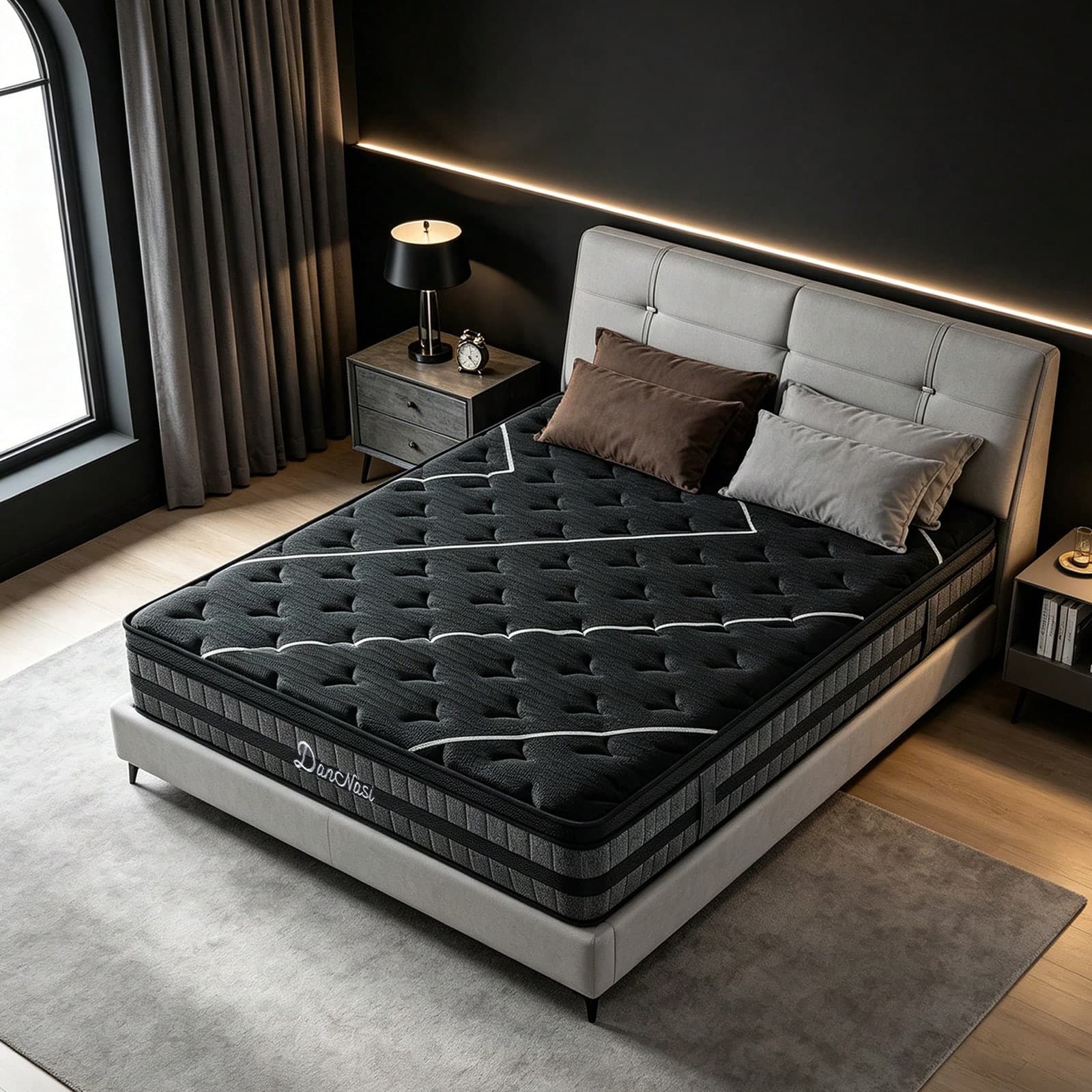Materasso ibrido DanoNasi 140x190 cm, altezza 28 cm, memory foam e molle insacchettate, rigidità media H3, ergonomia a 7 zone, ultra traspirante e