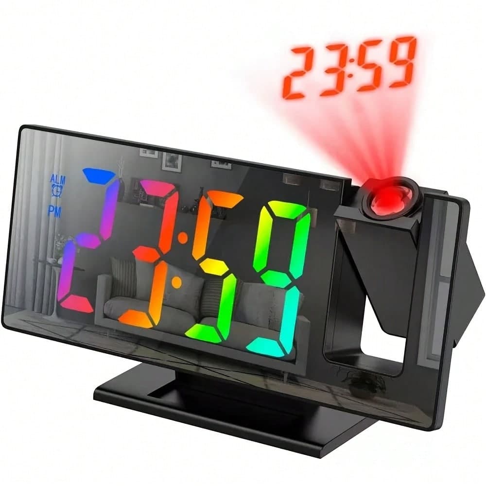 Sveglia elettronica multifunzione a LED colorata, orologio da comodino silenzioso con proiezione per camera da letto, orologio da scrivania per