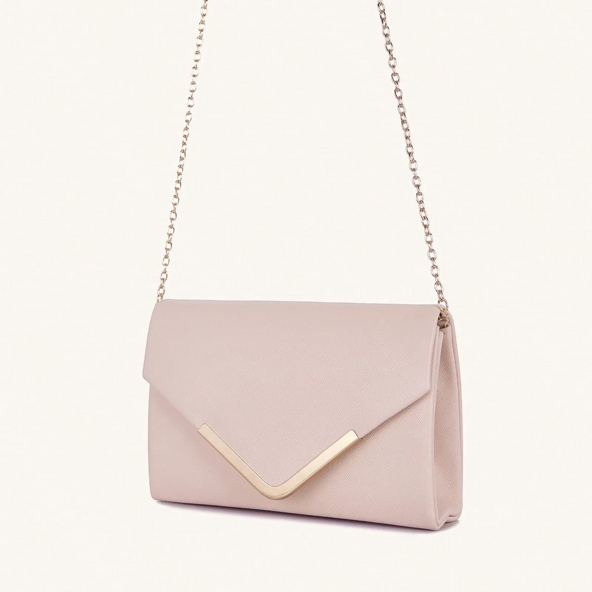Nuova borsa a busta con catena, borsa a spalla e a tracolla versatile color rosa chiaro, adatta per lavoro e festa