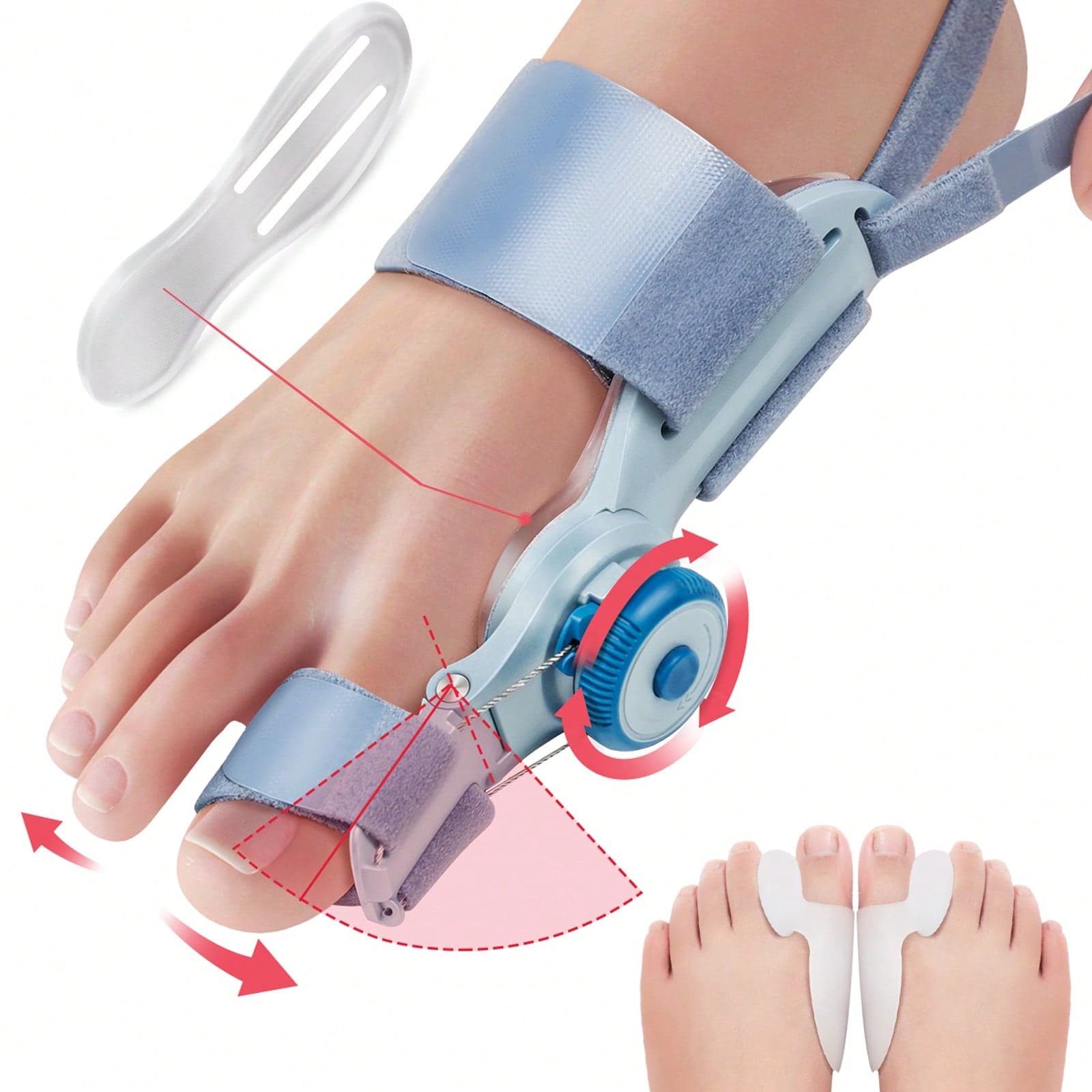 1 pezzo Separatore per dita regolabile, con cuscinetti in silicone e cinturino antiscivolo per il tallone, adatto per piedi sinistro e destro