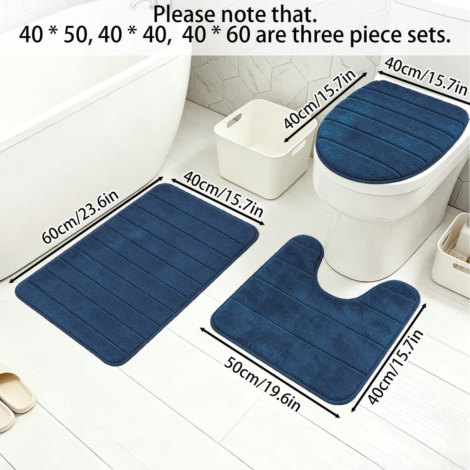3 pezzi Set di tappetini assorbenti antiscivolo per il bagno, include tappetino per il water, tappetino da bagno e tappetino per la doccia, morbidi e