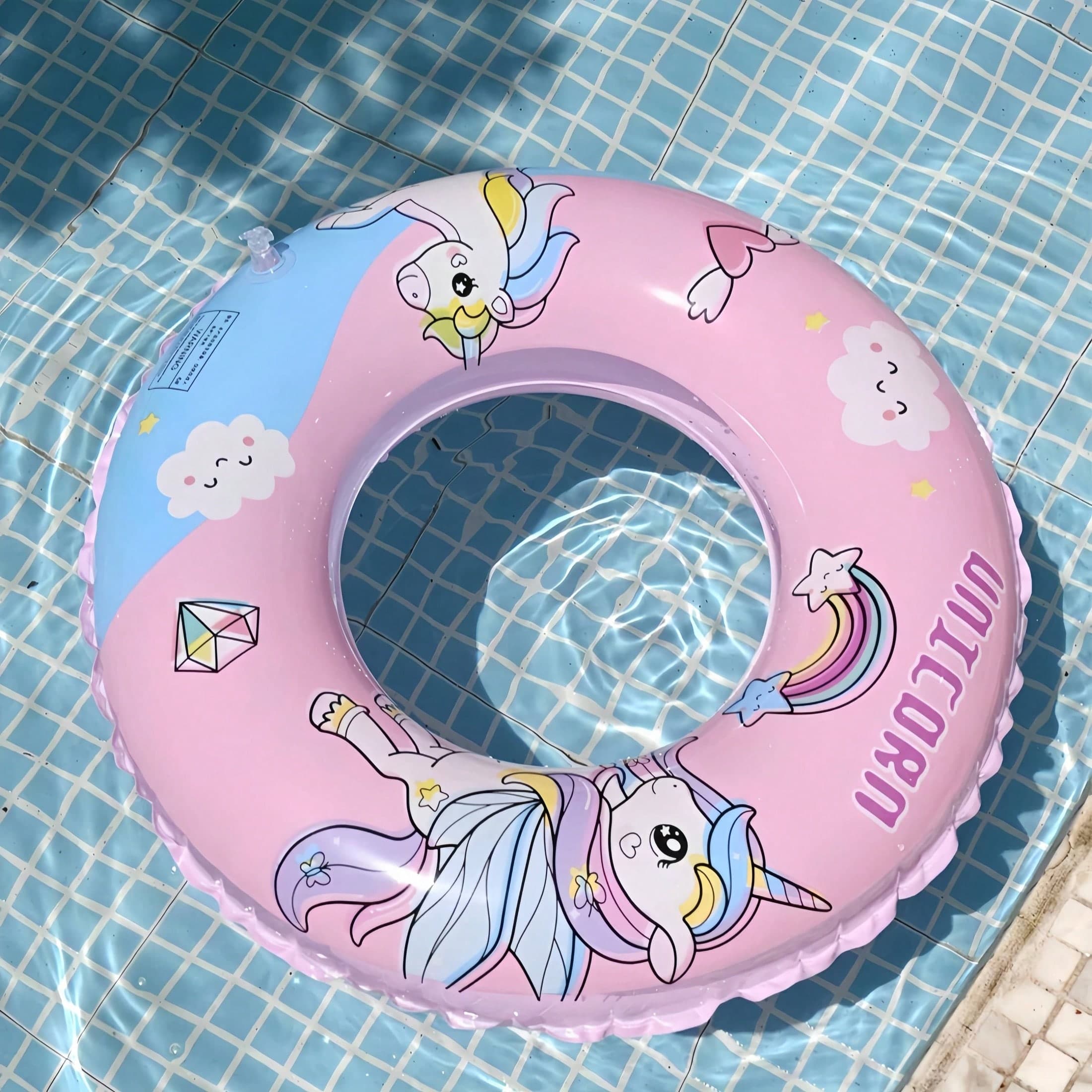 1 pezzo Anello da nuoto per bambini con design creativo di unicorno e arcobaleno, rosa, accessorio per giochi in acqua estivi, prop per foto,