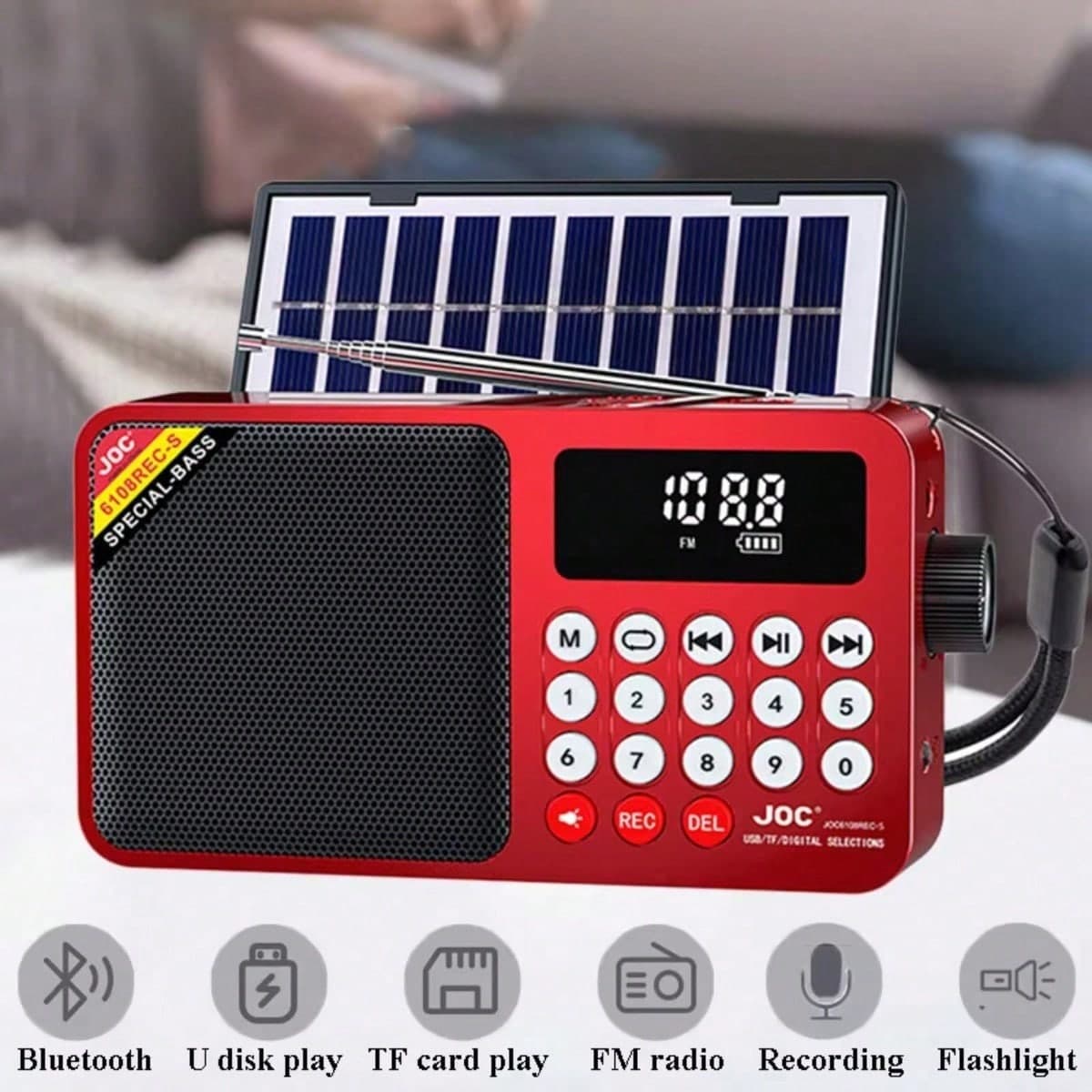 Mini radio portatile di emergenza, radio AM/FM/OC alimentata a energia solare e azionata a manovella, con display LED, altoparlante Bluetooth senza