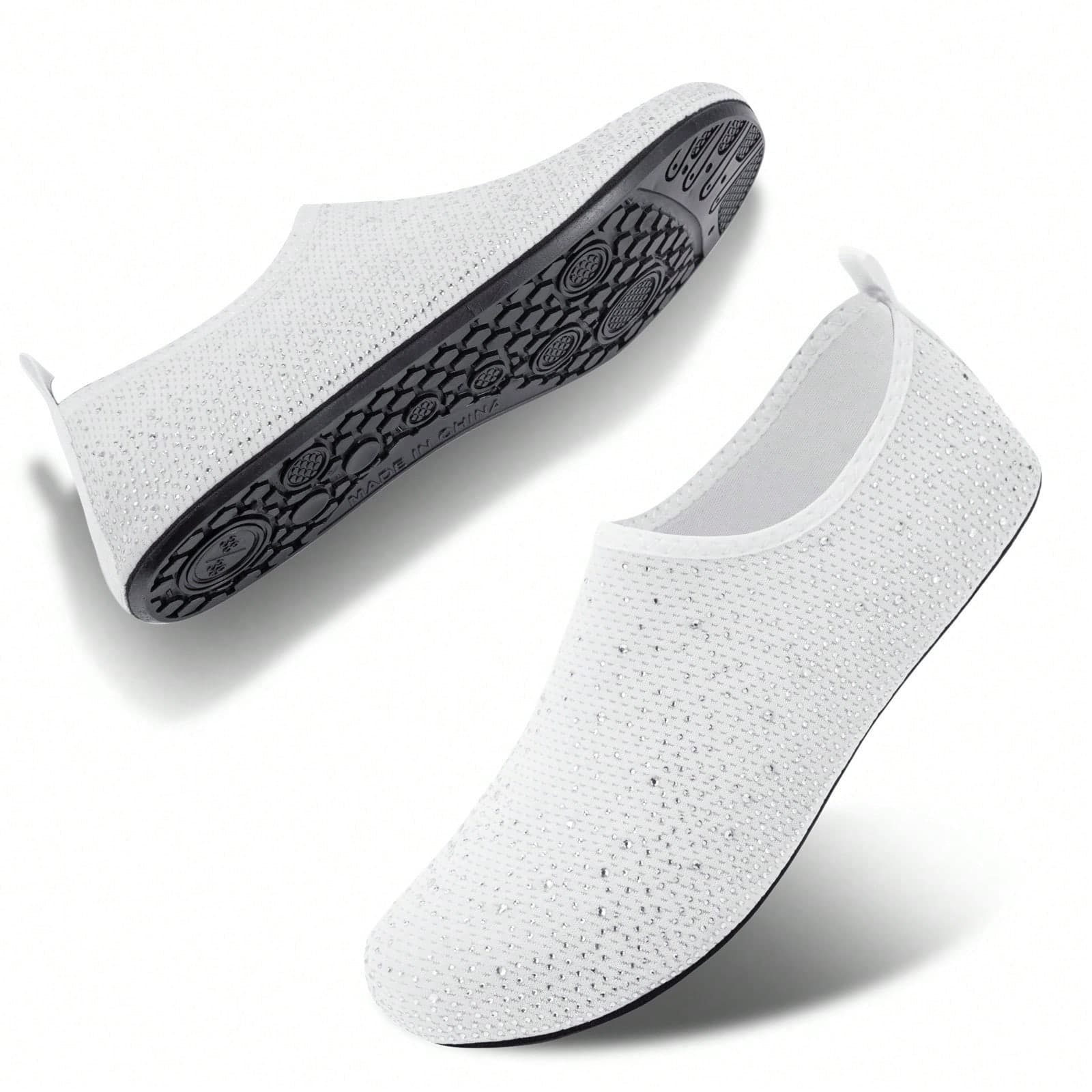 Scarpe da acqua unisex con strass, calzini acquatici scintillanti antiscivolo, scarpe da nuoto a piedi nudi ad asciugatura rapida per spiaggia, yoga,