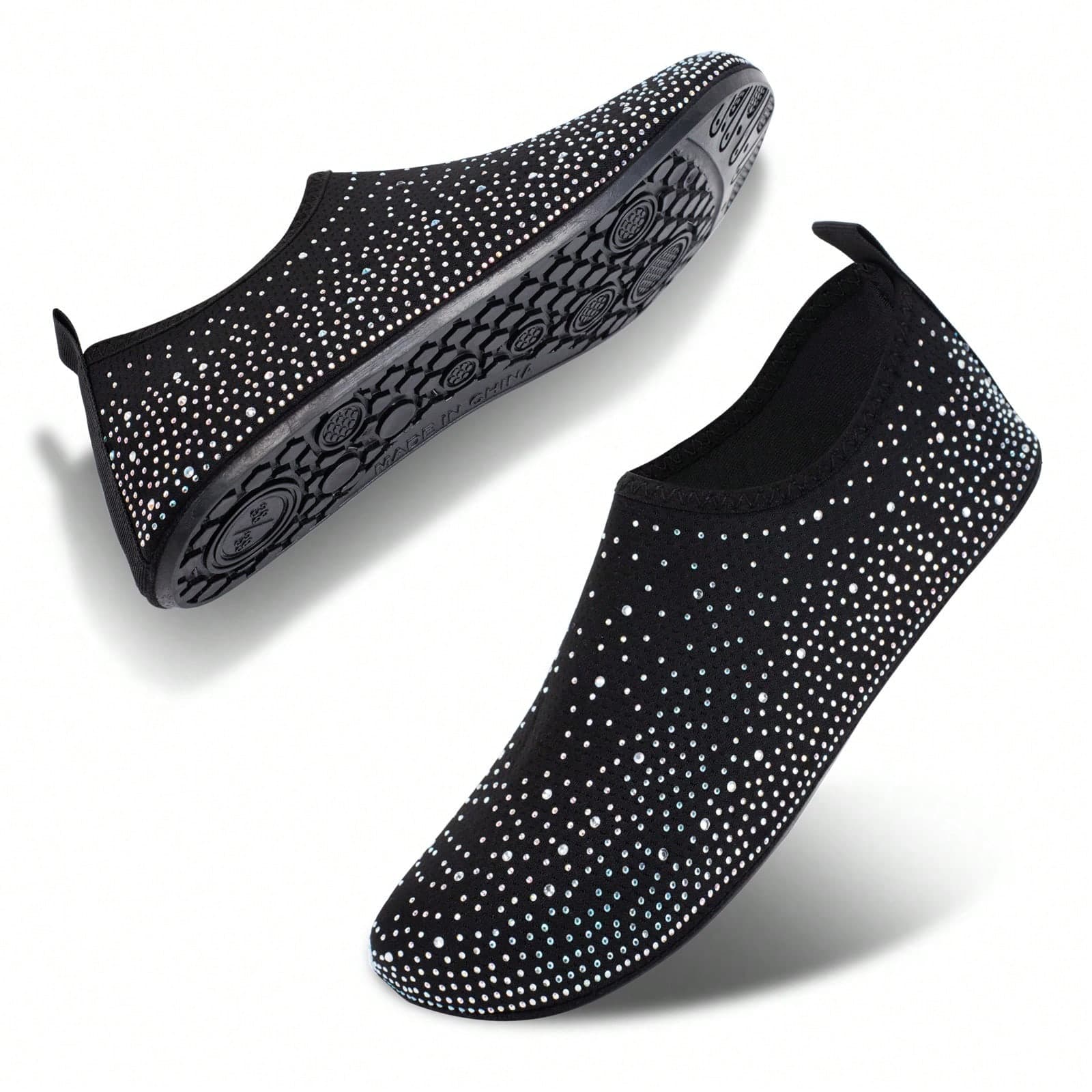 Scarpe da acqua unisex con strass, calzini acquatici scintillanti antiscivolo, scarpe da nuoto a piedi nudi ad asciugatura rapida per spiaggia, yoga,