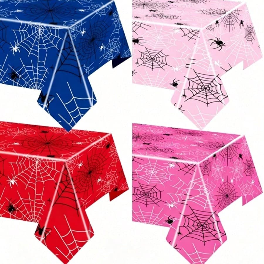1/3 pezzi Tovaglia rettangolare in plastica con ragnatela - Decorazione per feste di Ognissanti blu e rosso, con design realistico di ragnatela,
