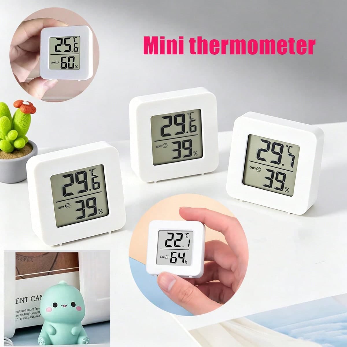 1 pezzo 2 pezzi 3 pezzi Mini termometro igrometro, termometro elettronico, display con espressioni intuitive per la rilevazione di temperatura e