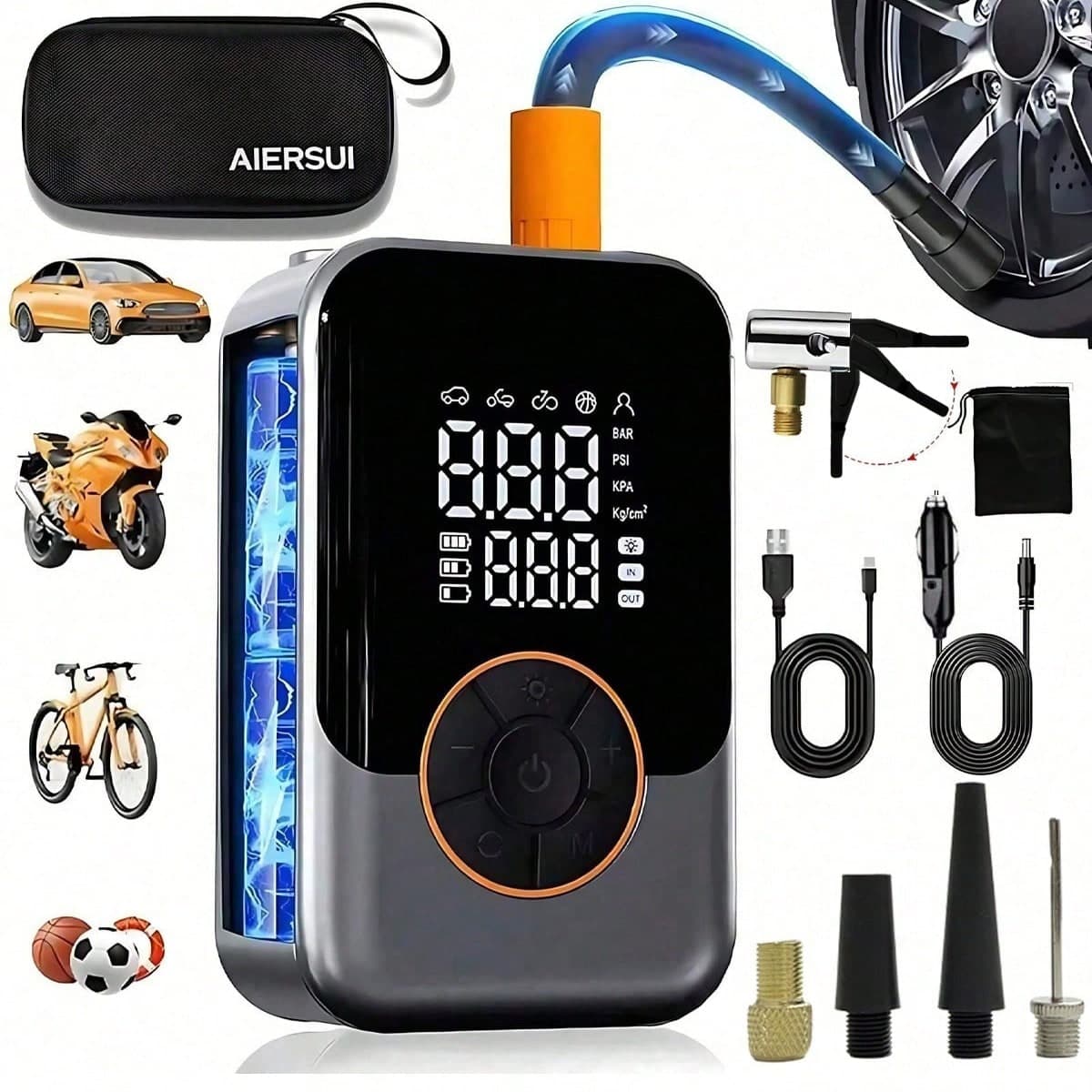 Mini compressore d'aria portatile senza fili, pompa d'aria intelligente per pneumatici auto 150PSI, pompa per pneumatici auto con manometro digitale &