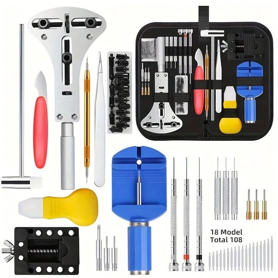 Kit di strumenti per la riparazione di orologi da 147 pezzi, adatto per apri-custodie di orologiai, perni di collegamento, estrattori di perni a