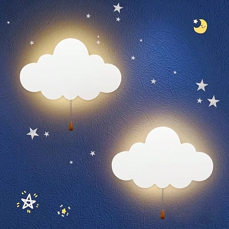 1 pezzo/2 pezzi Luce notturna da parete, lampada a nuvola, illuminazione da parete a batteria, lampada da parete a forma di stella, luna e nuvola,