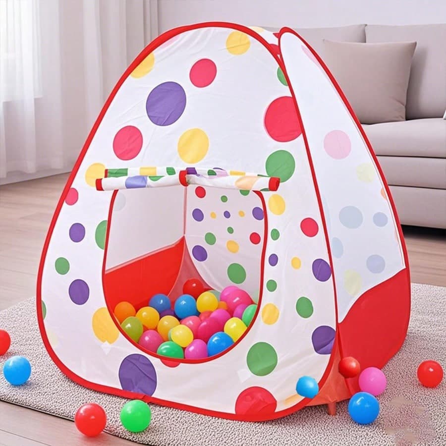 Tenda per bambini a pois rossi 4 pezzi, adatta per bambini e bambine per uso interno/esterno, casa da gioco a tema per giochi di finzione, casa da