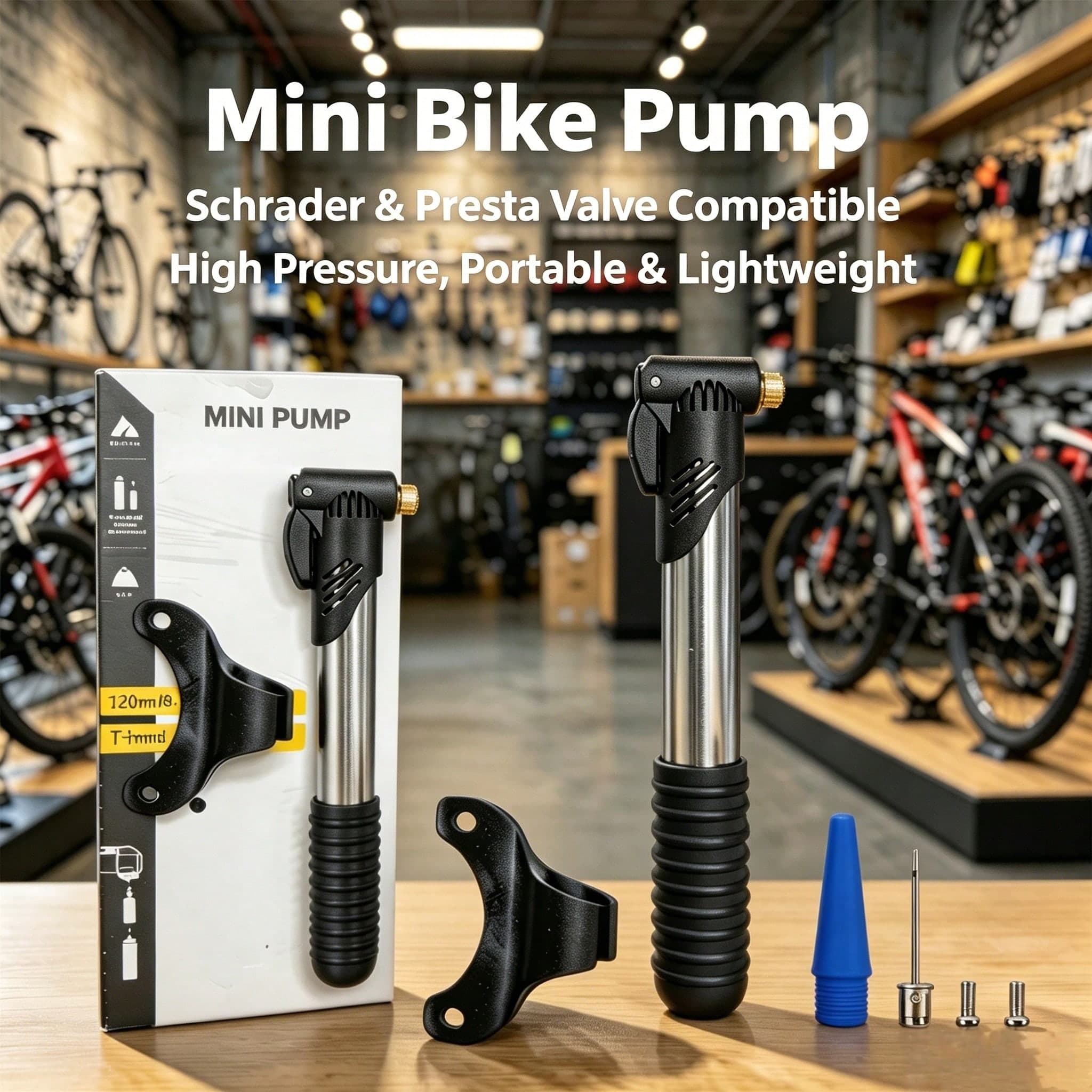 Pompa portatile mini per bicicletta 120PSI - Compatibile con valvole Schrader & Presta, Gonfiatore per pneumatici in lega di alluminio telescopico,