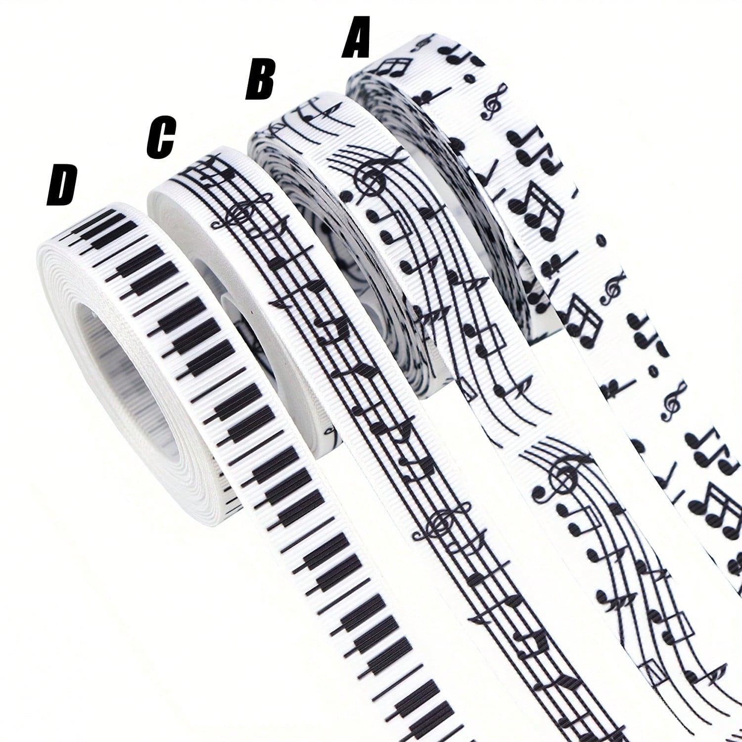 1/4 pezzi Nastro a tema Simbolo Musicale & Tasti di Pianoforte - Nastro decorativo nero & bianco, adatto per Natale, San Valentino, Matrimonio,