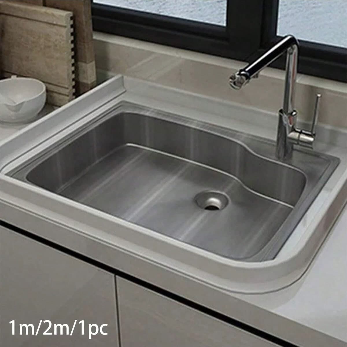 1 pezzo 2M /1M Striscia barriera anti-acqua autoadesiva per cucina e bagno, flessibile, fermacoda per doccia e soglia-(Migliori risultati con colla