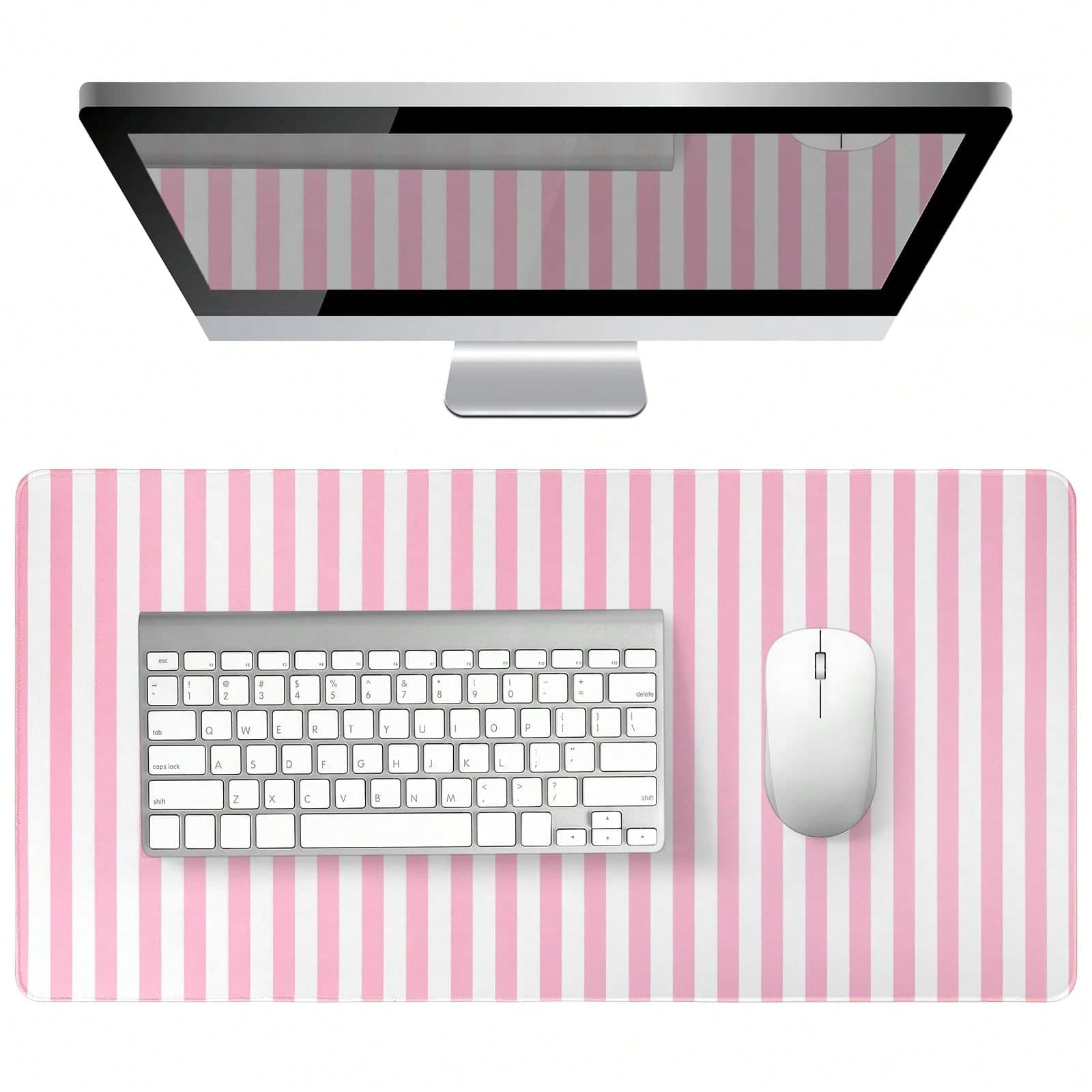 Tappetino da scrivania a righe rosa XXL grande tappetino per mouse carino tappetino da scrivania kawaii estetica tappetino per tastiera laptop