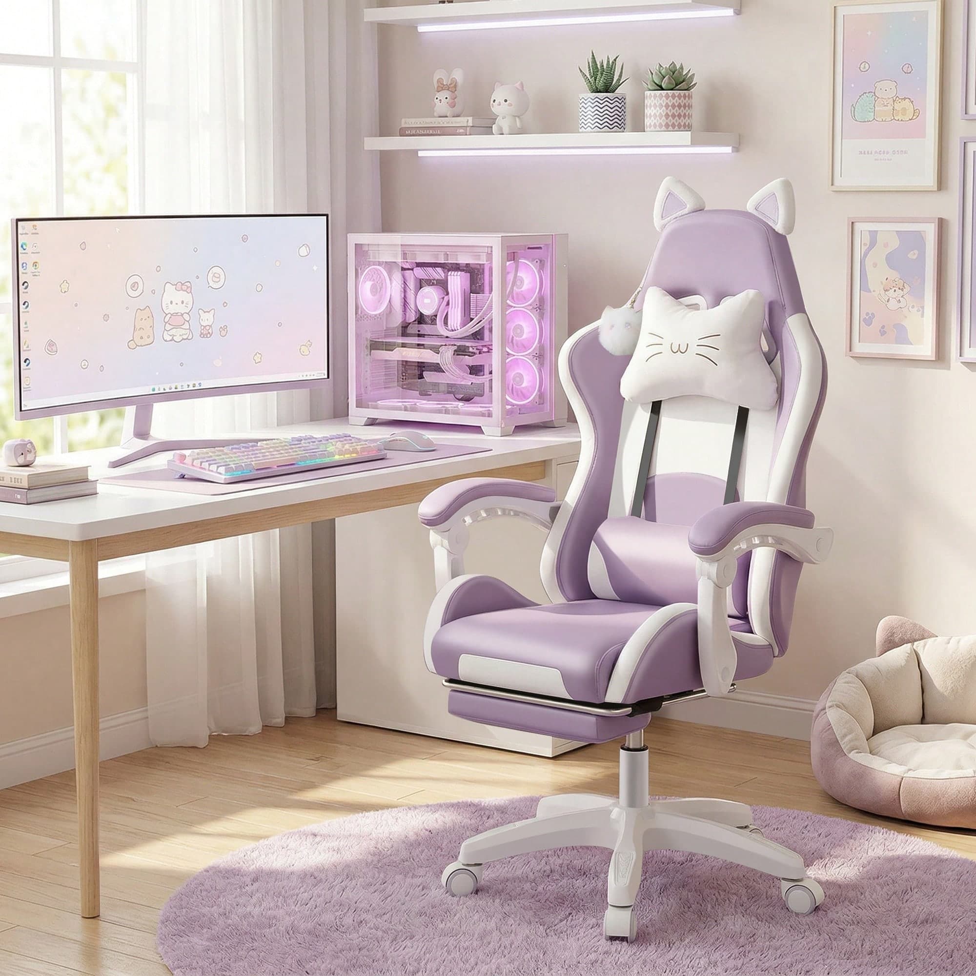 Sedia da gaming OYAJIA, sedia da ufficio per computer  con schienale alto dal design accattivante, con poggiapiedi e supporto lombare, con 3 posizioni