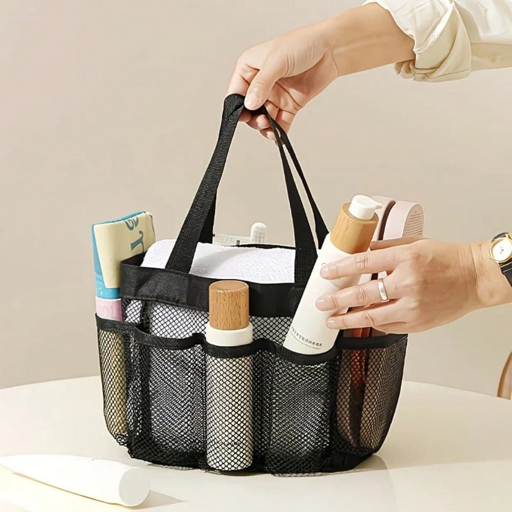 1/2 pezzi Borsa da doccia in rete multifunzione di grande capacità, borsa da spiaggia - Borsa da doccia con 8 tasche, borsa da toilette, borsa da