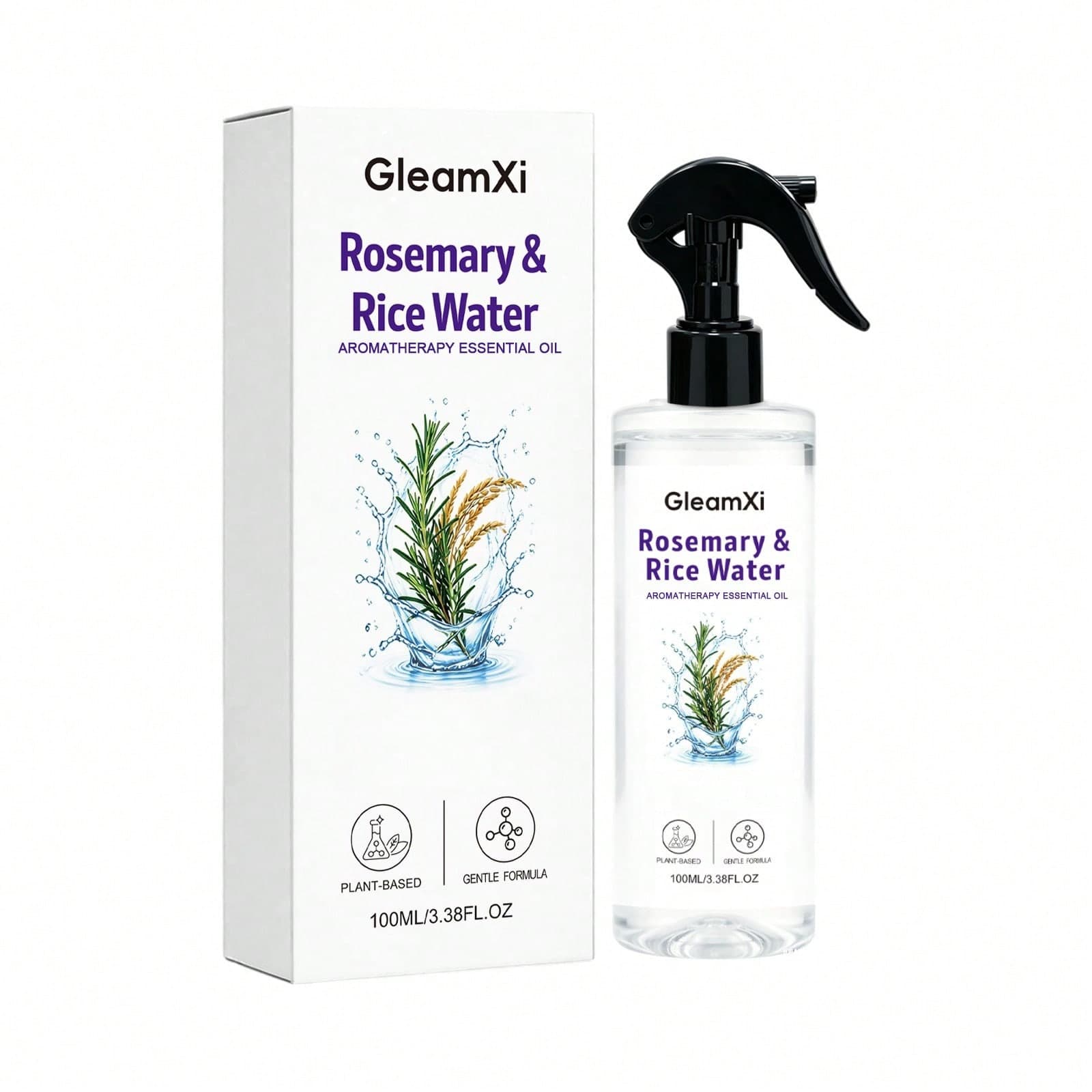 100ml Spray per capelli all'acqua di riso e rosmarino, nutre dalle radici alle punte, capelli lisci e fluidi, profumo rinfrescante, olio essenziale di