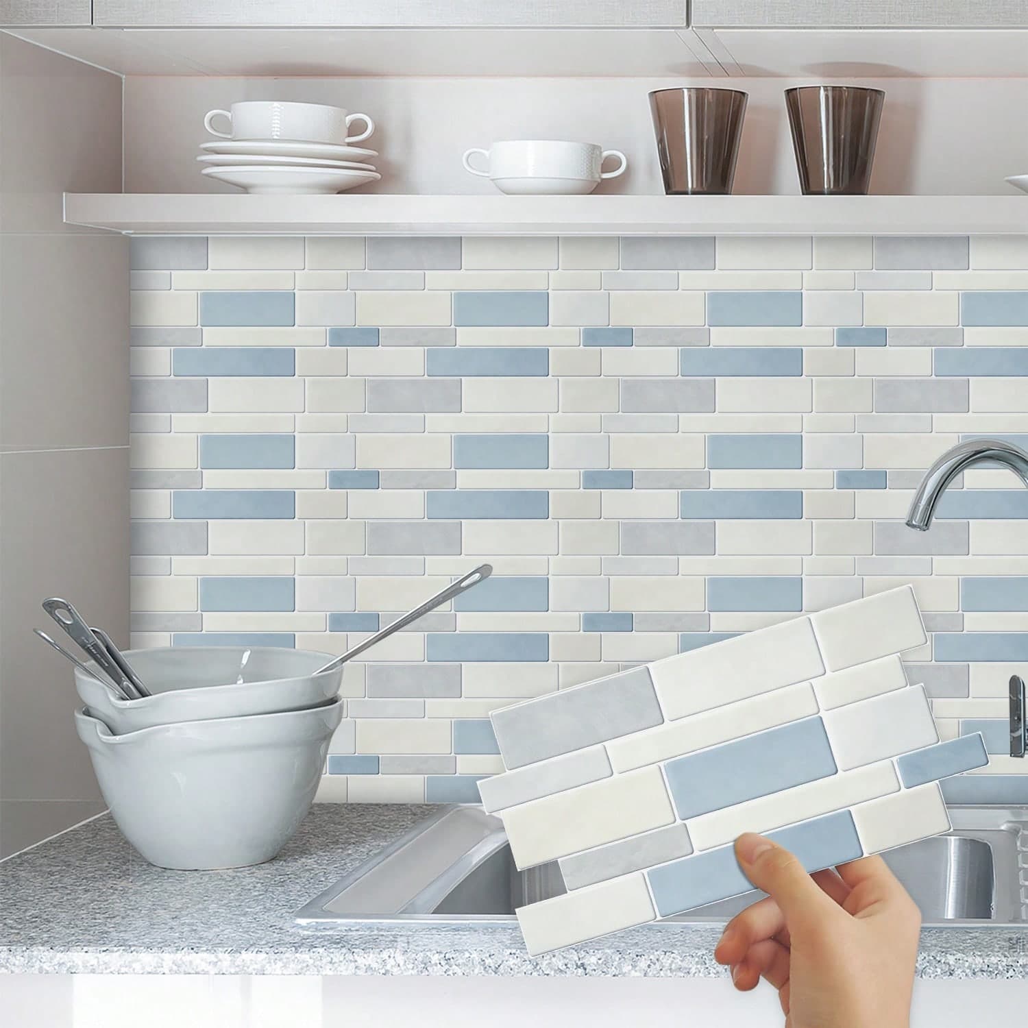 1 Set di adesivi decorativi per pareti, pellicola di cristallo ispessita autoadesiva con mosaico macaron, stile nordico INS fresco crema,