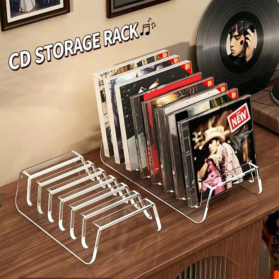 1 pezzo Supporto da scrivania diviso per CD trasparente, scaffale di stoccaggio per collezione di dischi in vinile, scatola organizer per album