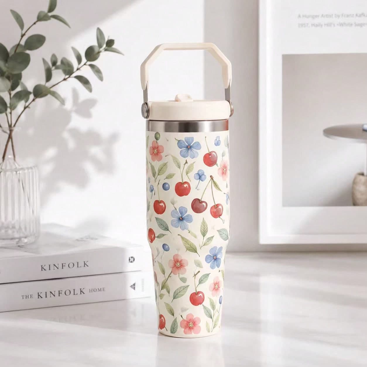 SCALON 30oz/900ML 1 pezzo Bicchiere termico di grande capacità con manico e cannuccia, tazza da viaggio in acciaio inossidabile con isolamento a