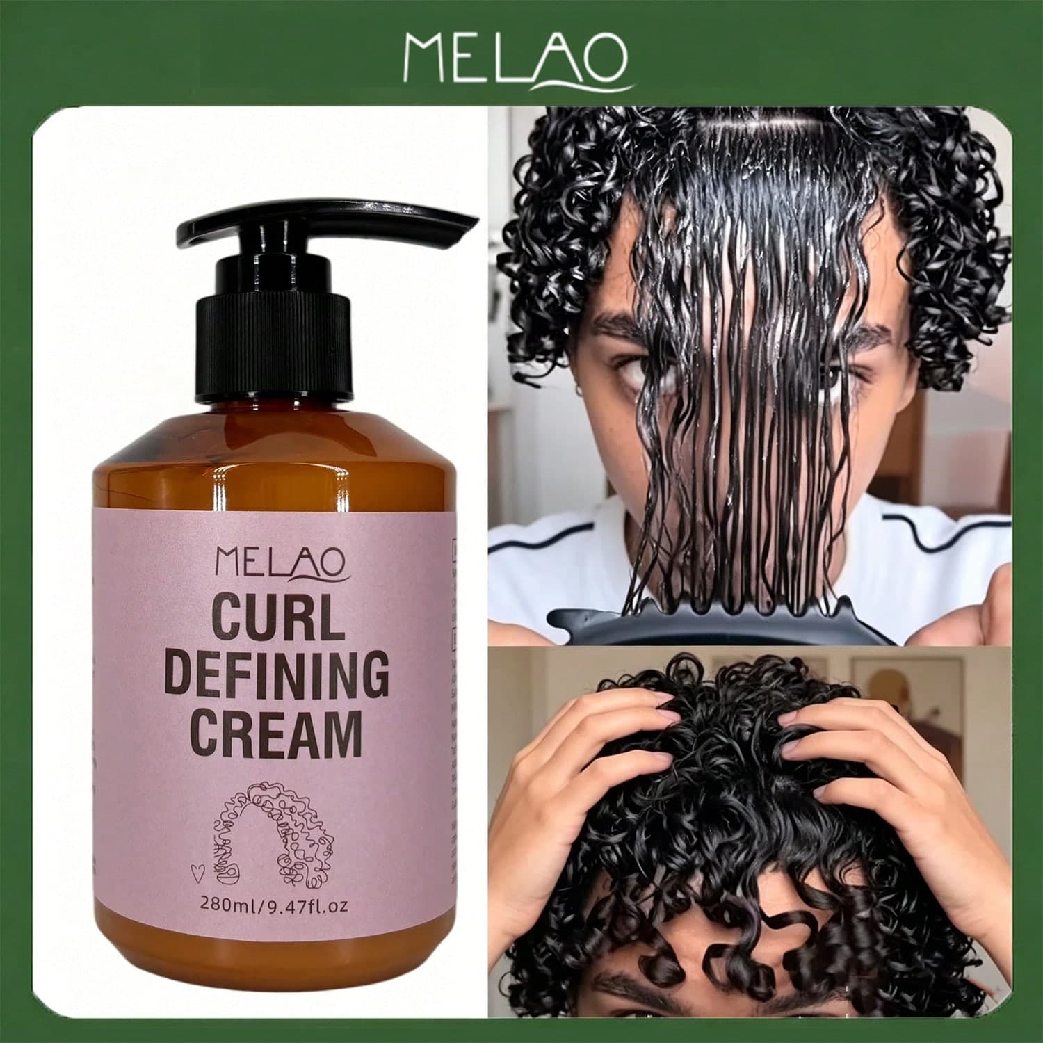 Crema per ricci MELAO, adatta per capelli ricci naturali, modella e definisce, riduce l'effetto crespo, aumenta lucentezza e morbidezza, tenuta a