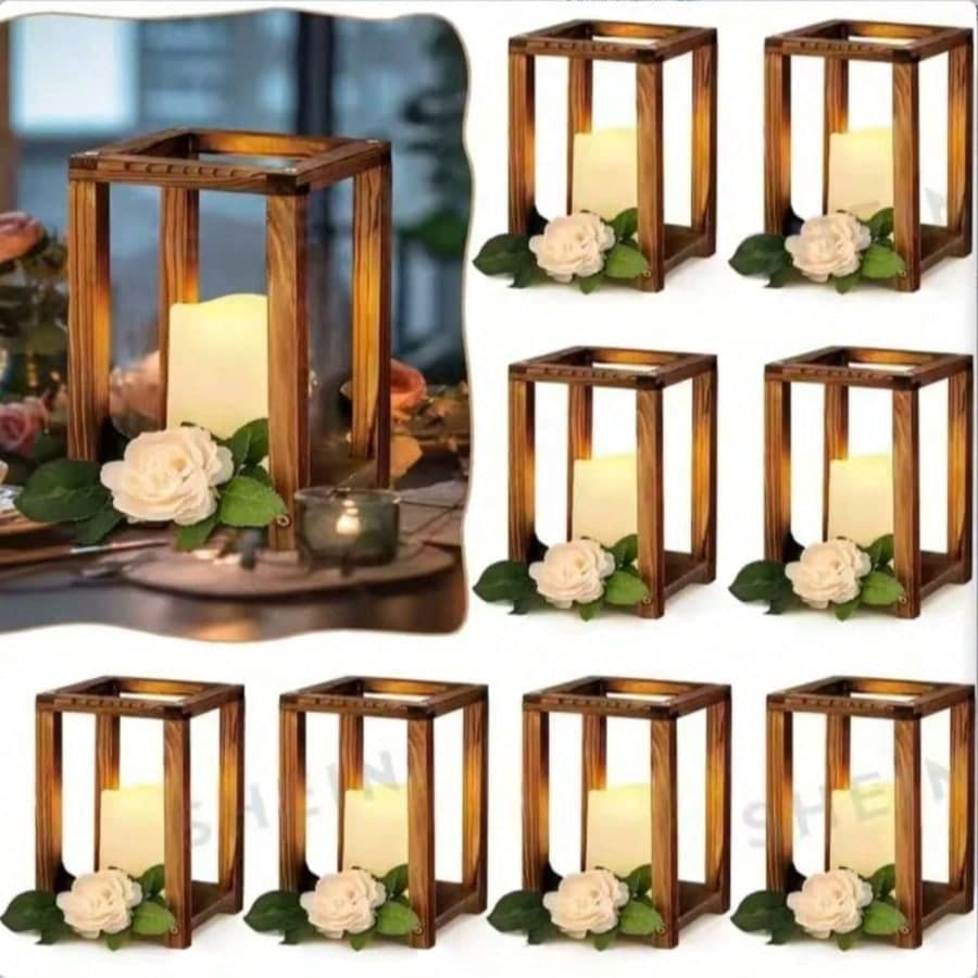 Centrotavola Lanterna Rustica in Legno - Elegante Decorazione da Tavolo Matrimonio Stile Fattoria, Portacandele Robusto, Adatto per Eventi in Fienile