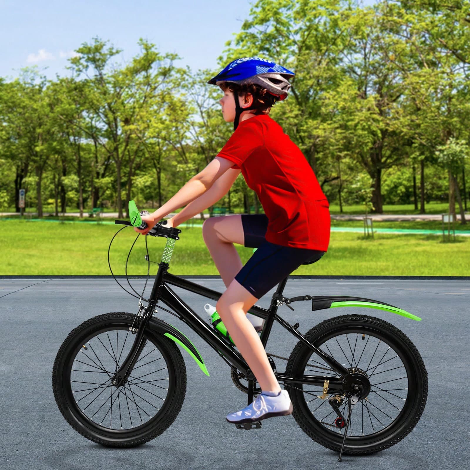 Mountain bike MTB da 20 pollici per adulti, donne e uomini, robusta bici da città e fuoristrada verde foresta con forcella ammortizzata e freni a