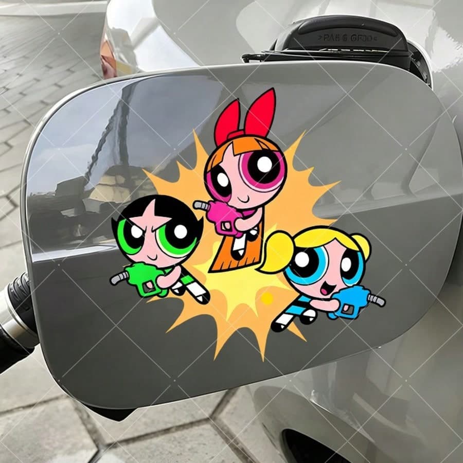 1 pezzo Adesivi esterni per auto The Powerpuff Girls, adesivi per copertura serbatoio carburante, protezione solare per auto, accessori esterni per
