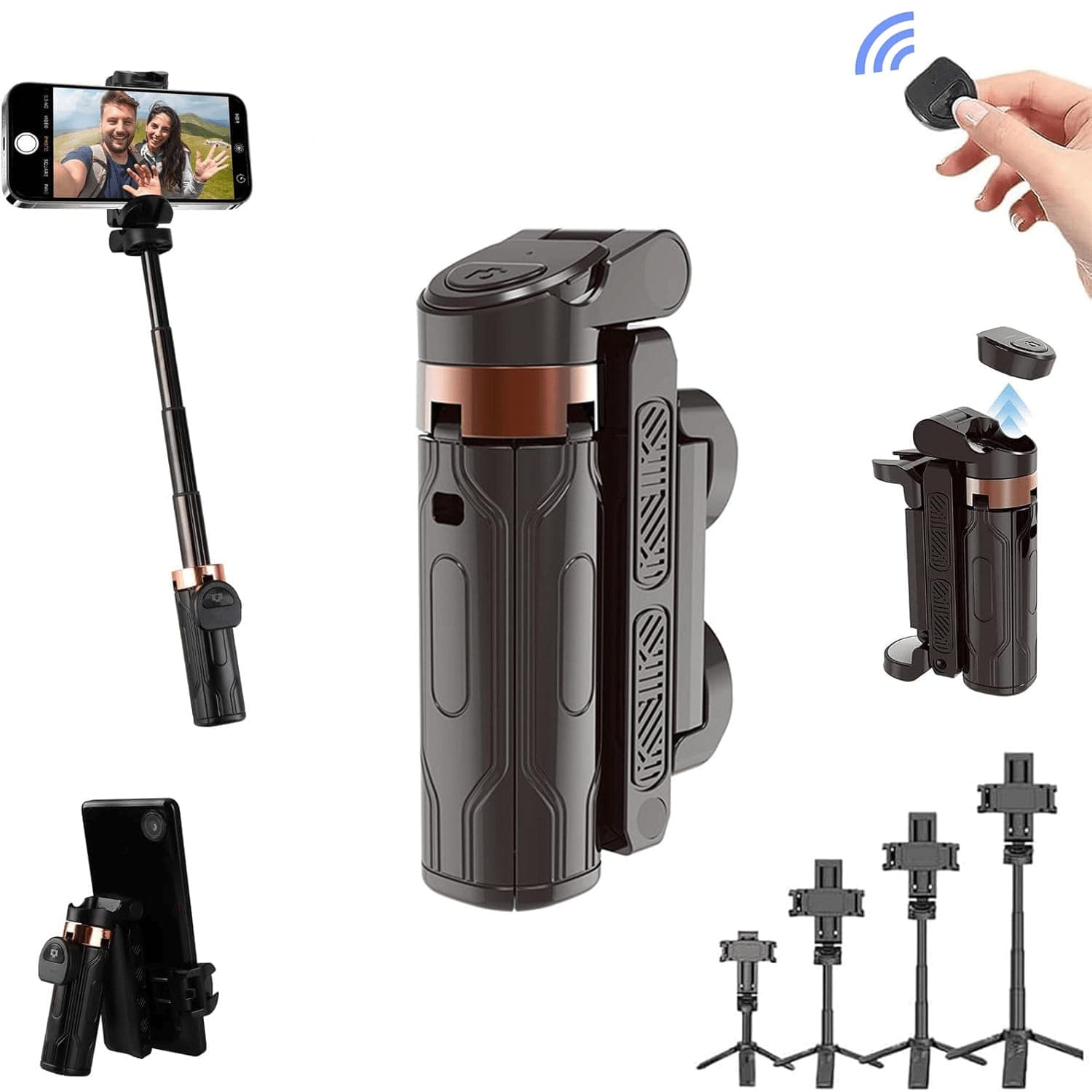 Mini bastone per selfie senza fili con telecomando - Portatile anti-scuotimento, design estensibile, adatto per viaggi, raduni e live streaming -