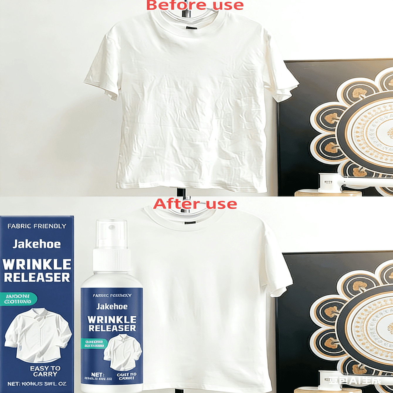Jakehoe Spray Rilassante per Rughe 100ml, Rimuovi Rughe per Indumenti Senza Ferro, Liscia Velocemente le Pieghe per Camicie e Pantaloni,