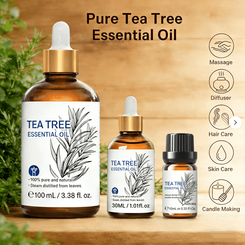 Olio essenziale di tea tree HIQILI, 100ml/30ml/10ml, olio essenziale puro per la cura dei capelli, la cura della pelle, il diffusore, l'umidificatore,