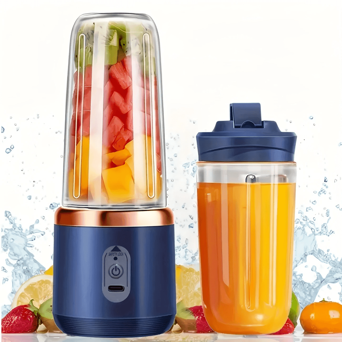 Estrattore di succhi portatile senza fili con ricarica USB e sei lame, bicchiere frullatore per succhi con coperchio sportivo per smoothie & bevande.