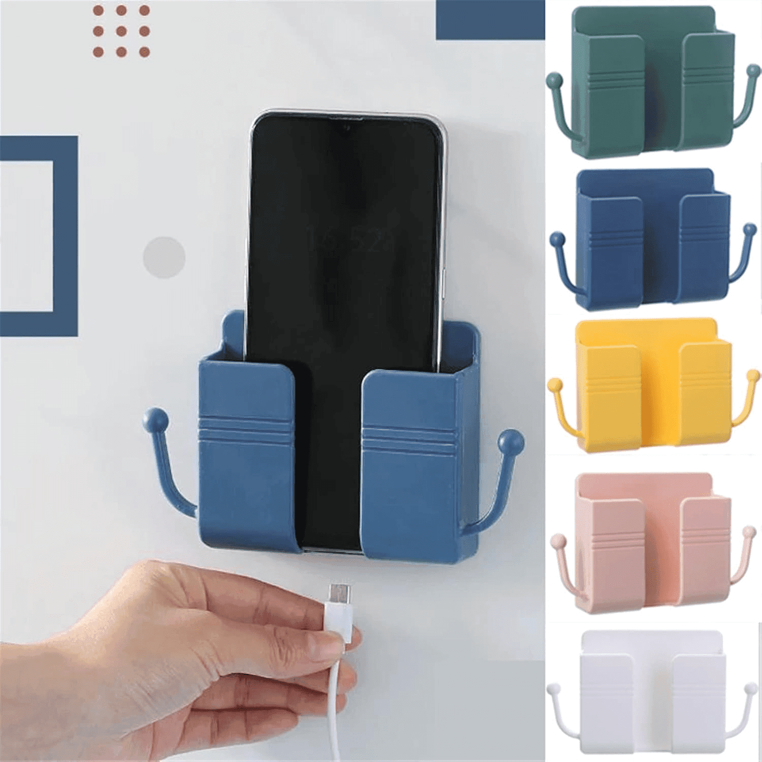 2 pezzi/1 pezzo Supporto regolabile da parete per telefono e telecomando - Stazione di ricarica in plastica ABS autoadesiva con ganci - Organizer