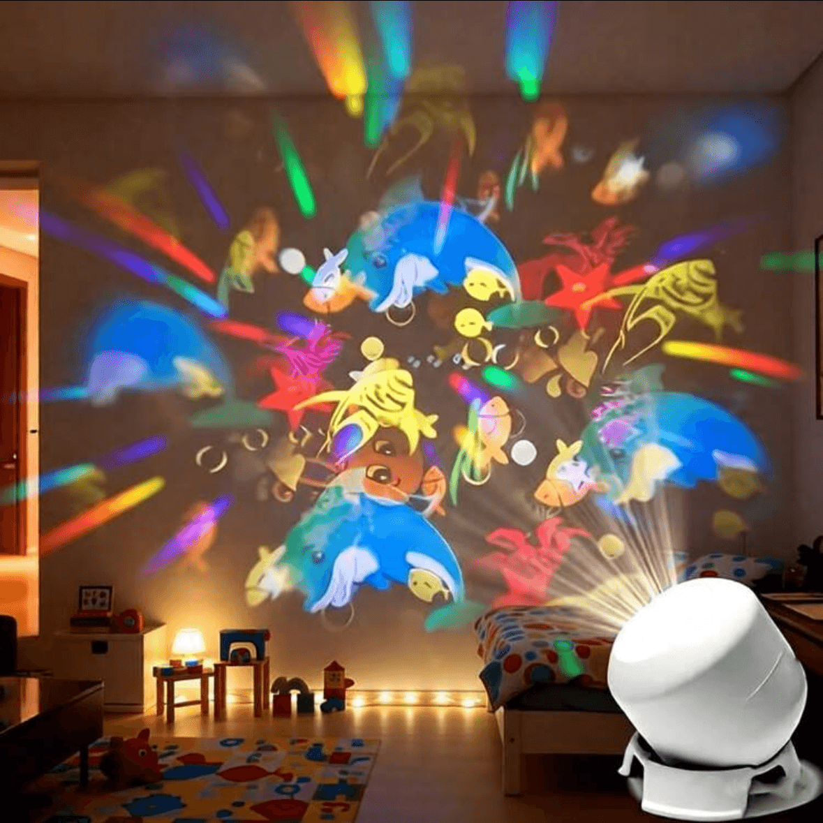 1 pezzo Luce notturna a proiezione stellare dell'oceano a 360°, proiettore dinamico, lampada ambiente regolabile ricaricabile/alimentata USB, adatta