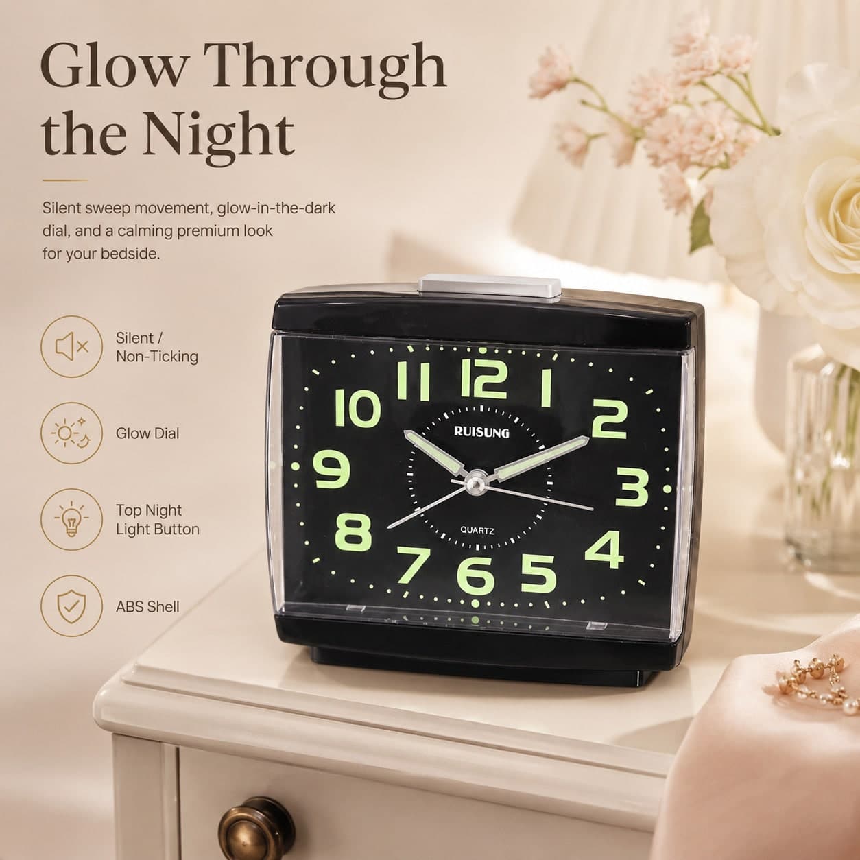 1 pezzo Orologio sveglia analogico luminoso, senza ticchettio silenzioso con funzione di ripetizione, orologio da comodino adatto per chi dorme
