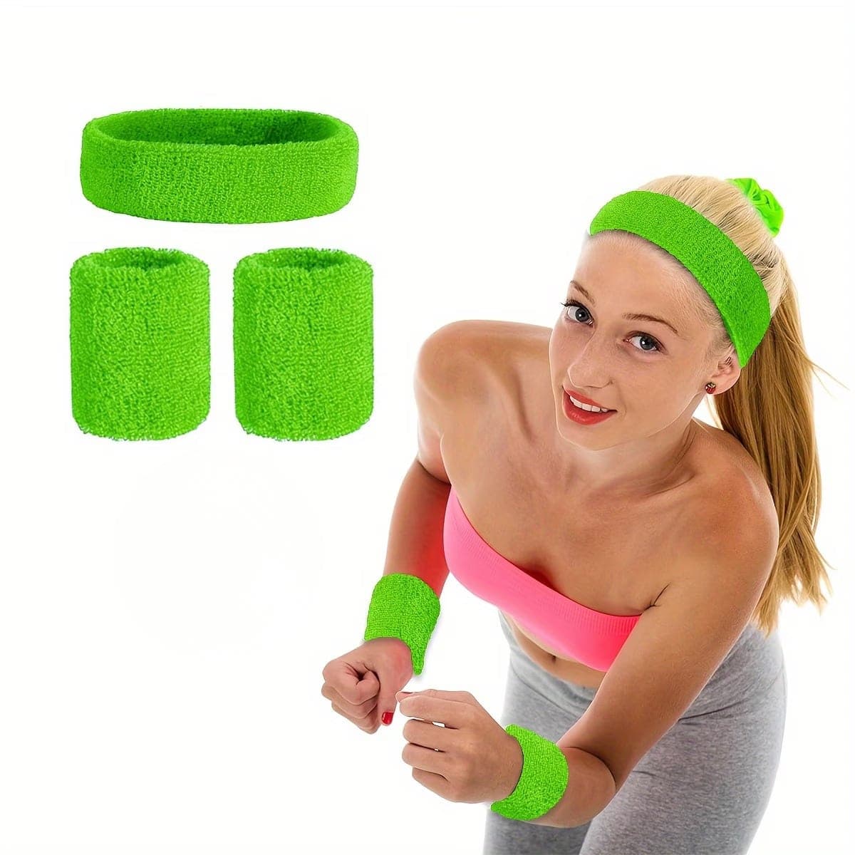 1set/3set Set combinato di polsini e fascia per capelli sportivi da uomo e donna, 2 polsini e 1 fascia per capelli, fascia e polsini assorbenti il